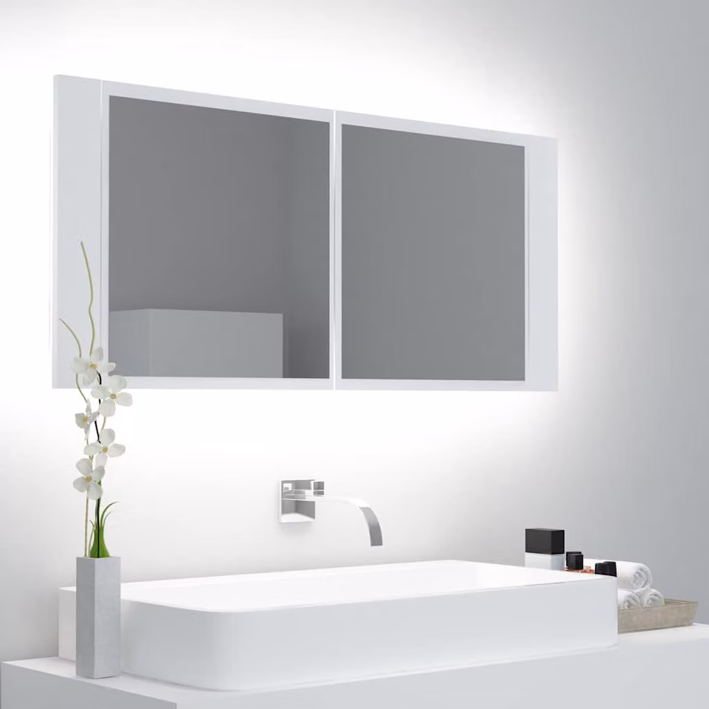 Specchio da bagno vidaXL con illuminazione LED integrata, bianco, L: 100 cm, H: 45 cm, P: 12 cm
