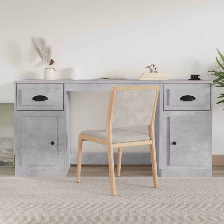 The Living Store Scrivania con vano portaoggetti in legno grigio cemento