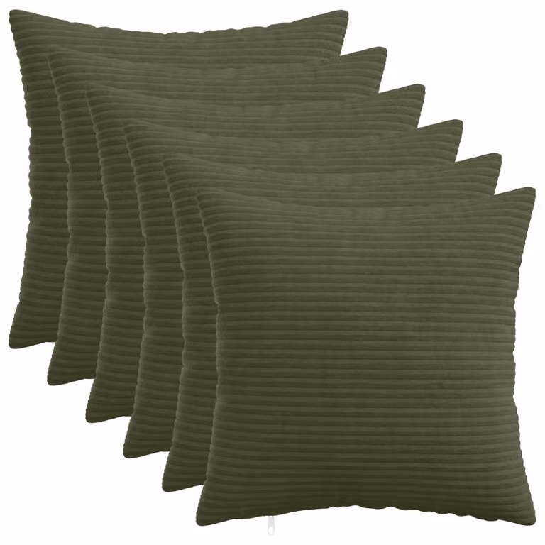 Set di 6 federe vidaXL HEERLEN in velluto a coste, colore verde, 40 x 40 cm