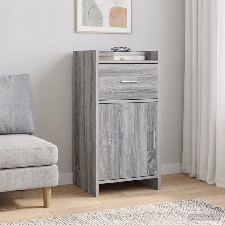 Credenza moderna vidaXL in legno ingegnerizzato e metallo, colore grigio, L 40 cm x P 36 cm x H 80 cm