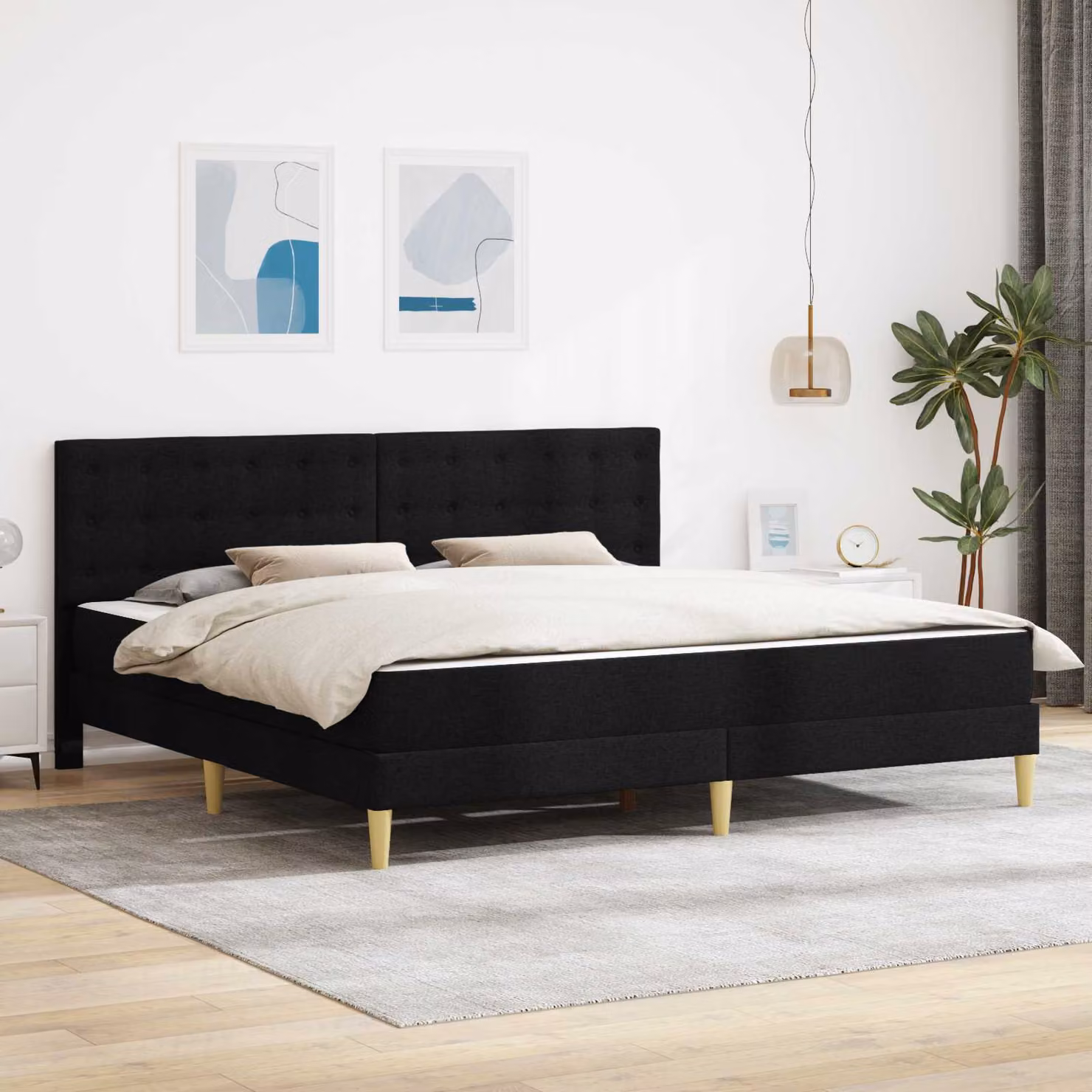 Letto con materasso vidaXL in tessuto nero con struttura imbottita L/P: 200 x 200 cm