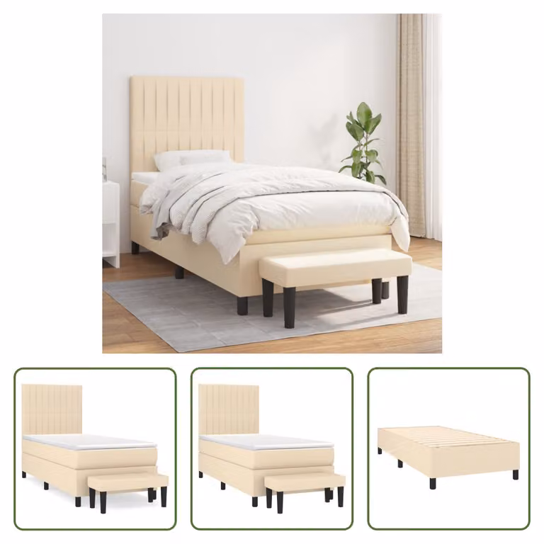 The Living Store Letto a molle con materasso crema 100x200 cm in tessuto