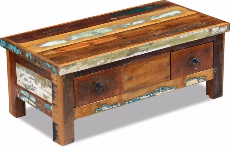 The Living Store tavolino con cassetti in legno di recupero 90x45x35 cm