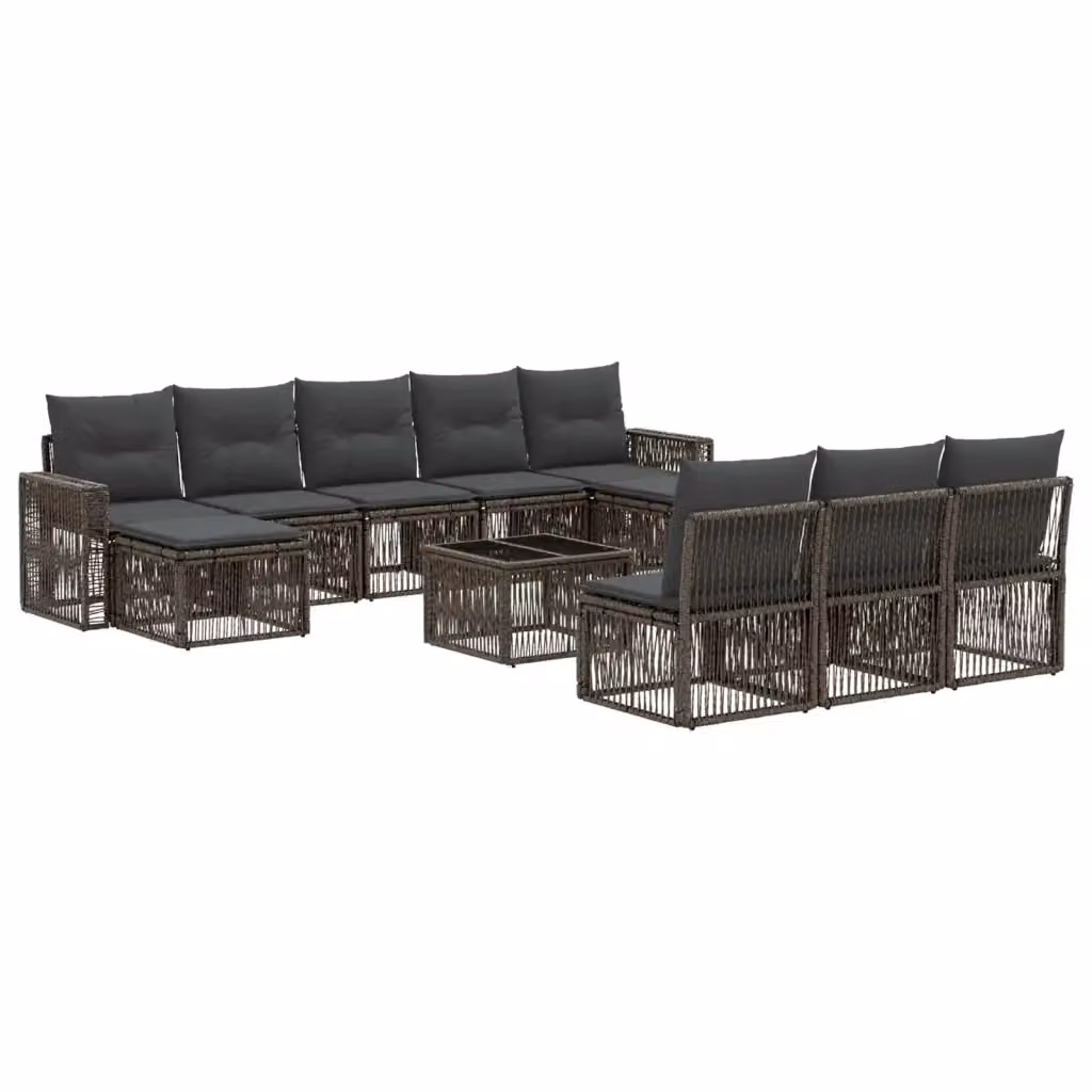 Set Divano da Giardino vidaXL 11 Pezzi a Forma di U in Polyrattan Grigio e Antracite con Cuscini e Tavolino – 2