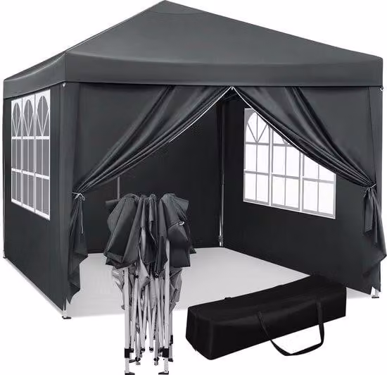 Tenda da festa Famanu, 3x3 metri - Impermeabile, protezione UV, con borsa per il trasporto e pareti laterali - Grigia