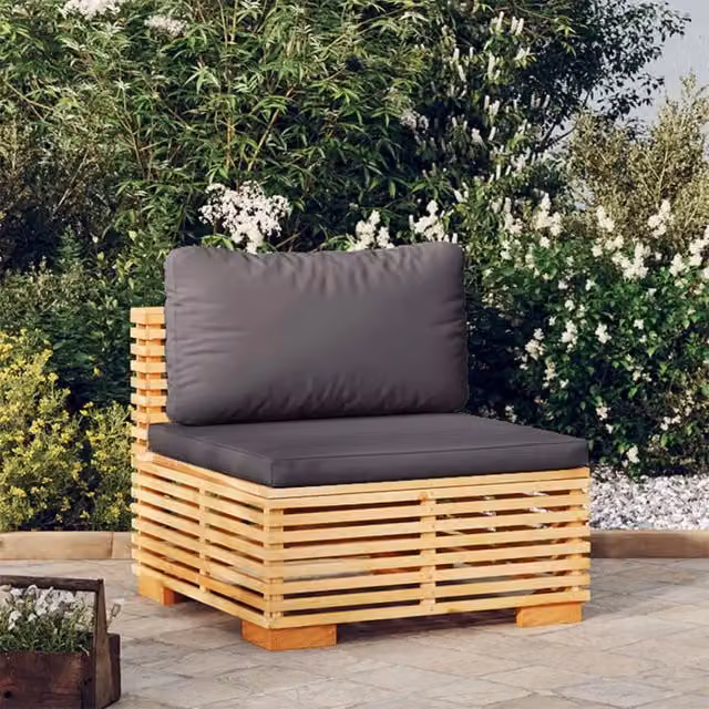 Divano da giardino centrale vidaXL in legno di teak con cuscini grigi