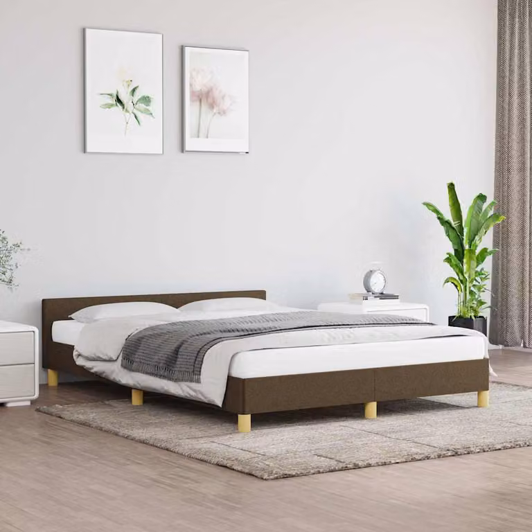 vidaXL Giroletto senza Materasso in Tessuto Marrone Scuro L/P: 140 x 200 cm