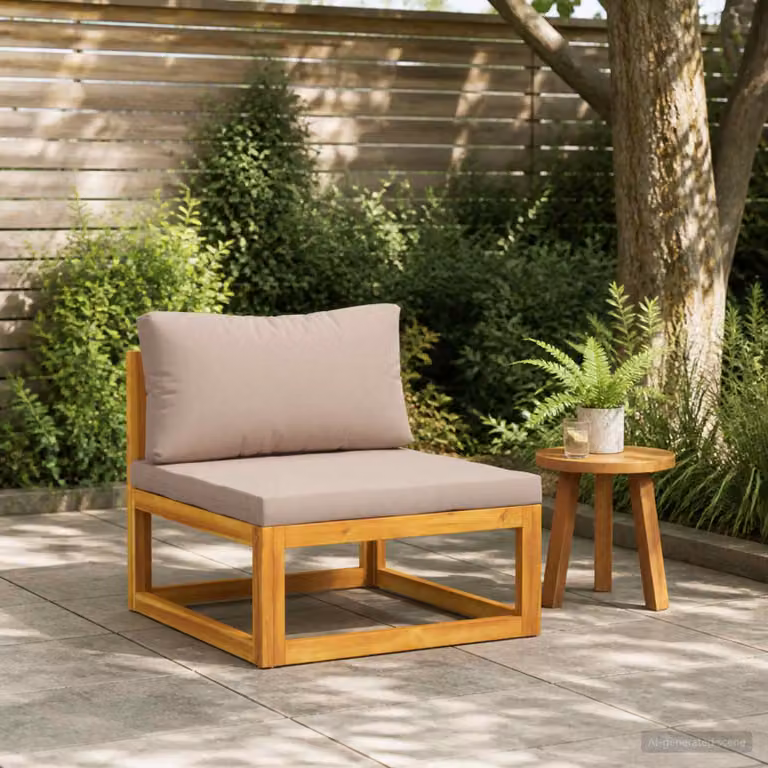 Divano centrale componibile vidaXL in tessuto con cuscini e struttura in legno di acacia, disponibile in beige o grigio