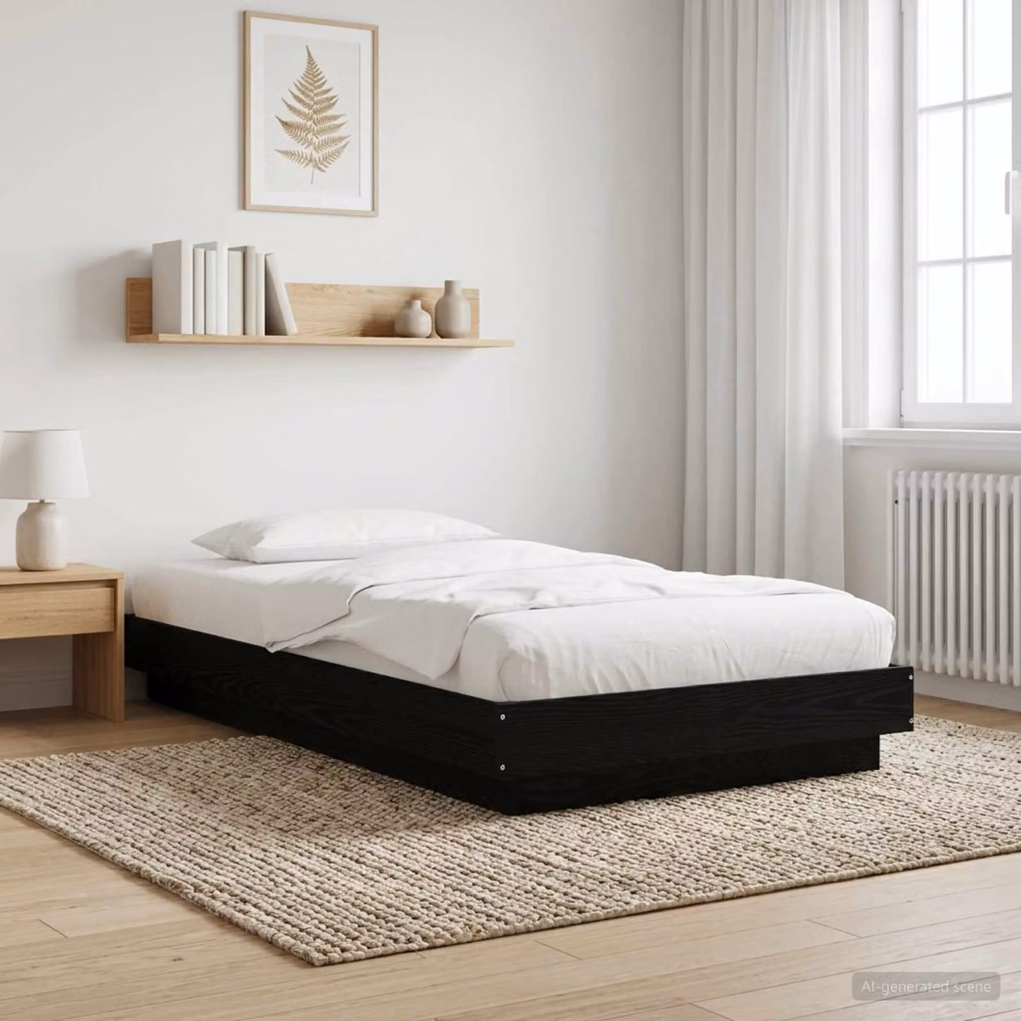 Struttura letto a pavimento vidaXL in legno nero con doghe fisse L: 80 cm, P: 212 cm, H: 140 cm