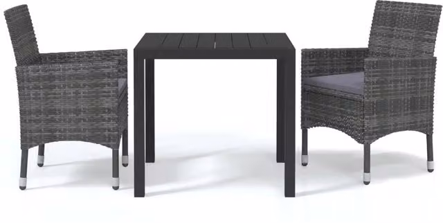 Set da Pranzo per Giardino 3 pz | Set Salotto da Giardino con Cuscini Polyrattan Grigio