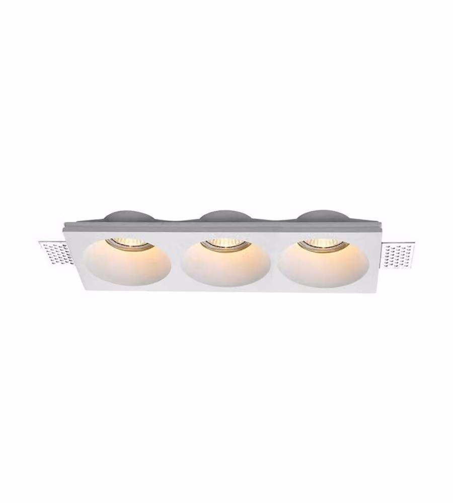 Portafaretto LED da Incasso rettangolare 3xGU10 in Gesso con Taglio netto Colore Bianco