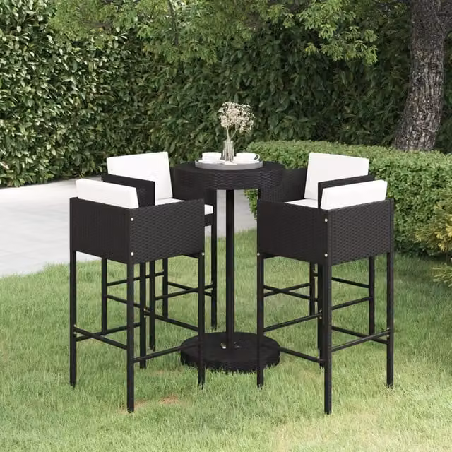 Set Bar da Giardino 5 pz con Cuscini Polyrattan Nero 3094775
