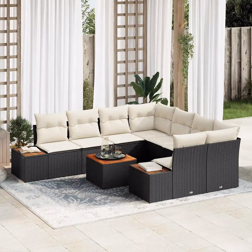 Set Divano da Giardino a L vidaXL in Poly Rattan Nero con Cuscini e Tavolino da Caffè – 1