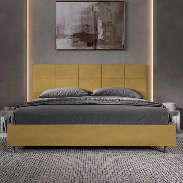 Letto matrimoniale king size con contenitore imbottito ityhome Mika in microfibra colore ocra L 190 x P 210 cm