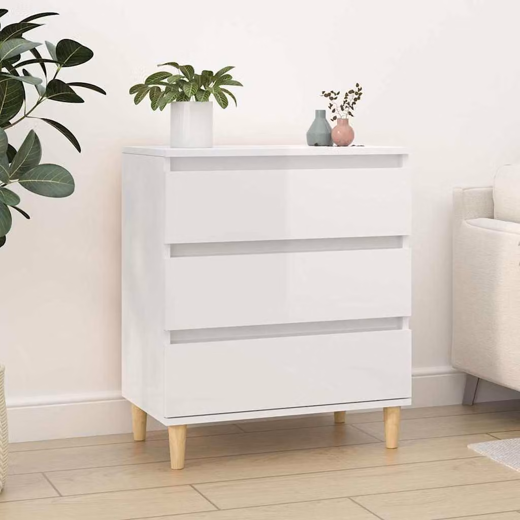 Credenza moderna vidaXL in legno MDF bianco lucido L: 60 cm, P: 35 cm, H: 70 cm