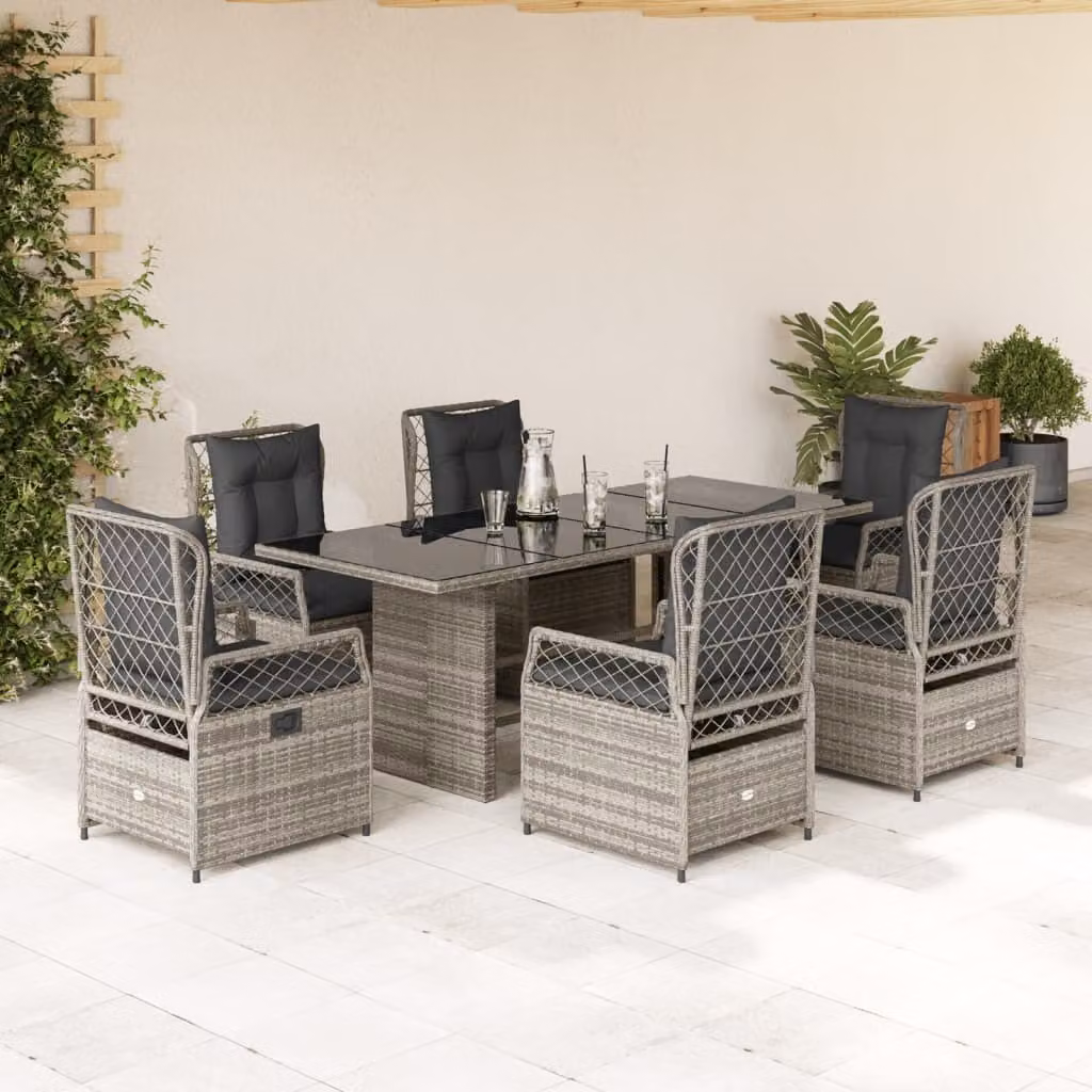 Maison Exclusive - Set da Pranzo da Giardino 7 pz con Cuscini in Polyrattan Grigio