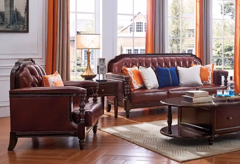 Klassische Chesterfield Barock Rokoko Möbel Couch Sofagarnitur 3+1 Ledergarnitur