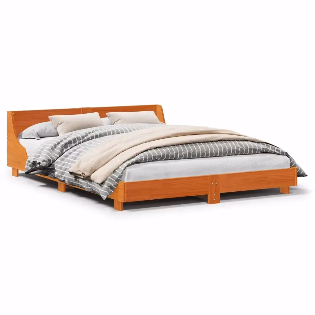 Letto in legno di pino vidaXL senza materasso, colore marrone cera, L 120 x P 200 cm – 2