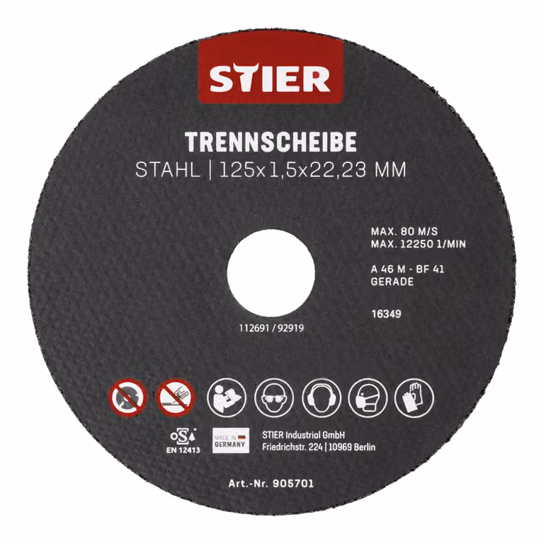 Dischi da taglio STIER in acciaio, dimensioni: 125 x 1,5 x 22,23; forma 41; versione diritta; 25 pezzi, per smerigliatrici angolari di tutti i tipi; Per acciaio inox, acciaio fuso, ecc.
