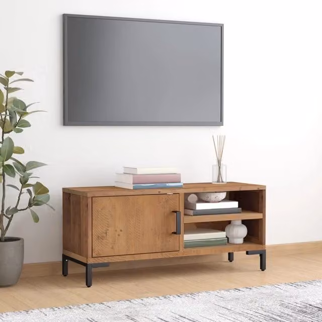 Mobile TV in legno di pino e metallo stile industrial marrone vidaXL L 90 cm, P 30 cm, H 40 cm