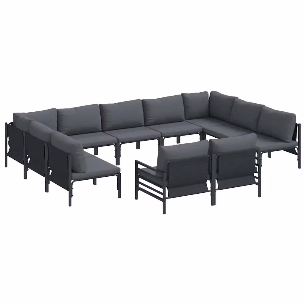 Set Divano da Giardino a L vidaXL 11 pz Nero Antracite con Cuscini e Struttura in Acciaio Verniciato a Polvere – 2
