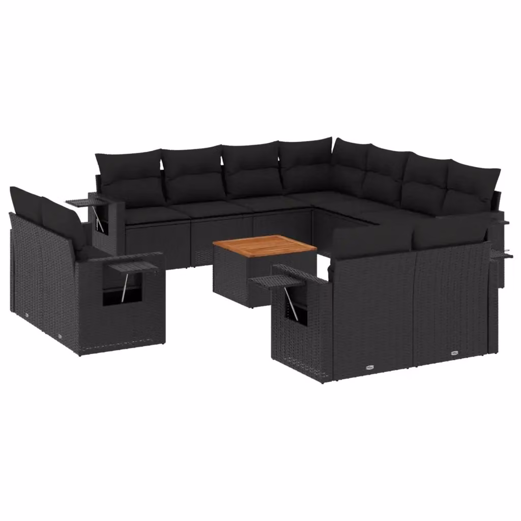 Set da giardino moderno vidaXL in polyrattan nero composto da 12 pezzi con cuscini e tavolino da esterno a forma di U – 2
