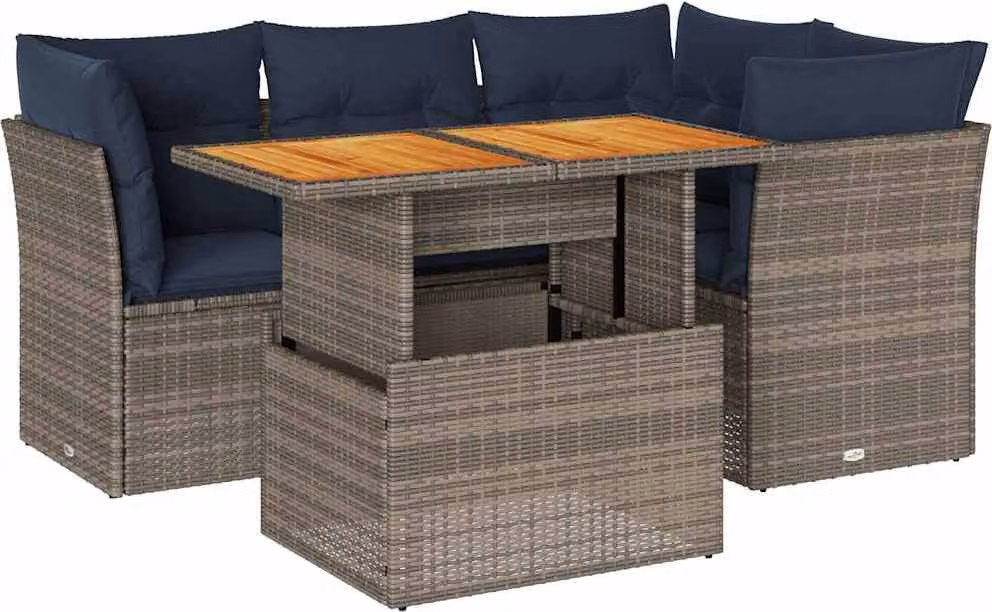 Set Divano da Giardino 5 pz con Cuscini Grigio in Polyrattan