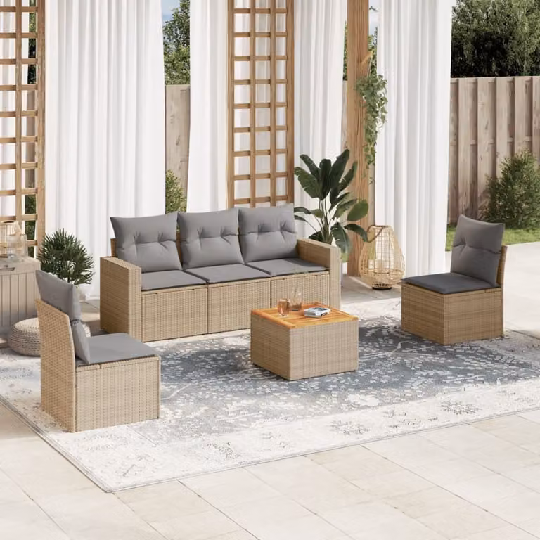 Maison Exclusive - Set Divano da Giardino 6 pz con Cuscini Beige Misto Polyrattan