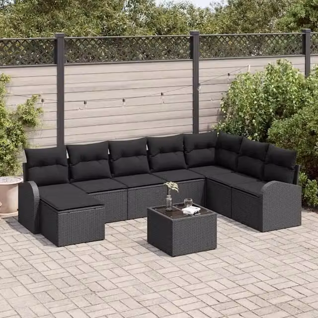 Set di divani 9 pz Nero polyrattan 3354842