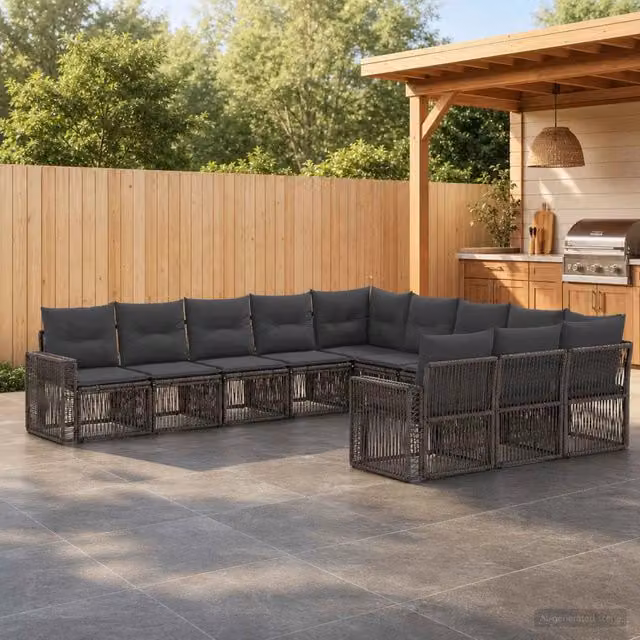Set Divano da Giardino 11 pz Grigio e Grigio Scuro polyrattan 3435263