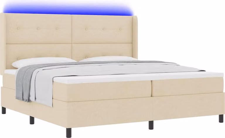 Letto a Sorgente LED con materasso Crema 200 x 200 cm Tessuto