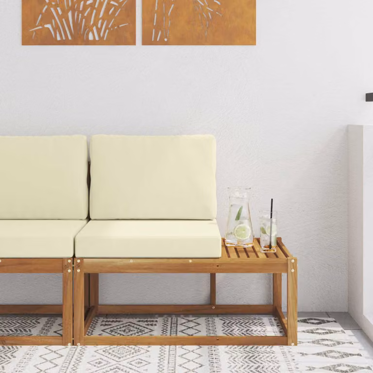 Divano da esterno moderno vidaXL in legno di acacia con cuscini beige e marrone L 91 cm x P 63 cm x H 73 cm