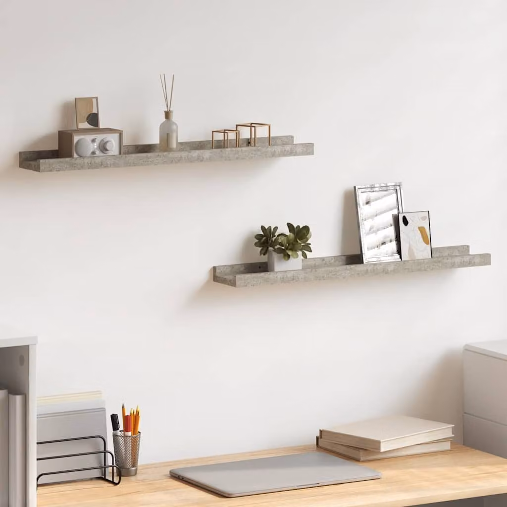 vidaXL Set di 2 Mensole da Parete Grigio Cemento L: 60 cm, P: 9 cm, H: 3 cm