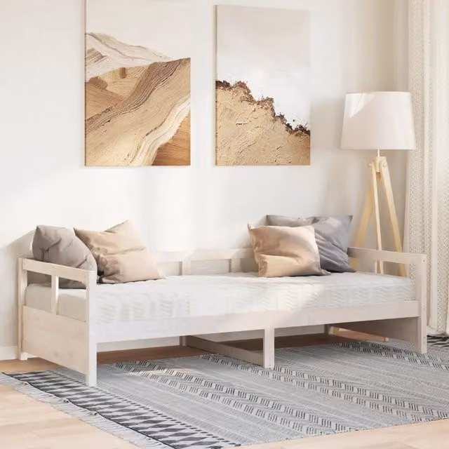 Dormeuse con Materasso-Divano Letto Bianca 90x200 cm Legno Massello Pino 772957