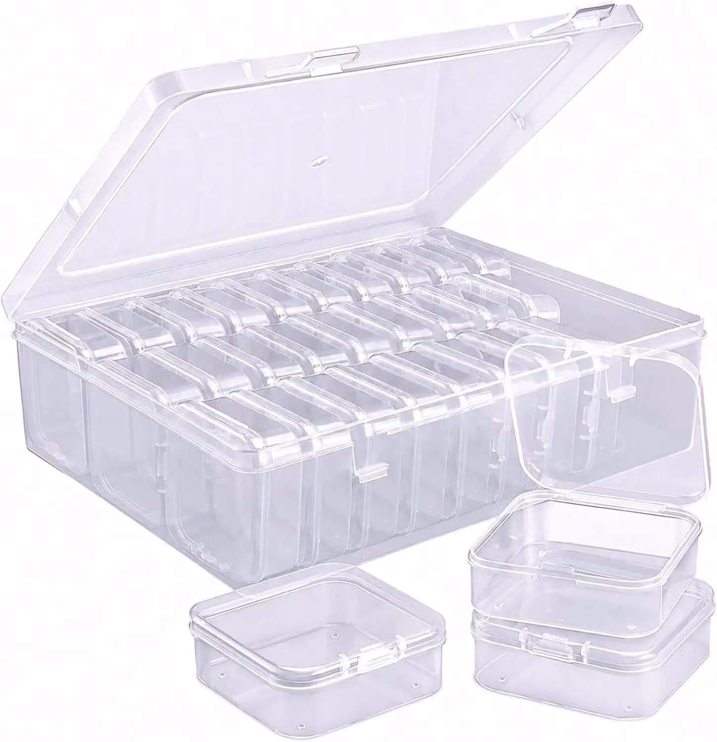 Contenitori di stoccaggio, 30 pezzi, in plastica trasparente, impilabili, dimensioni 22,3 x 16,5 x 5,5 cm, ideali per lavori manuali e artigianato