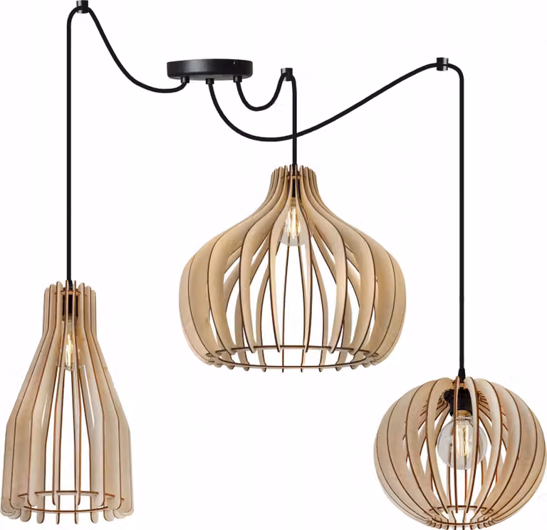 Light-Home Lampada a sospensione in legno - Lampada a sospensione a forma di ragno - Lampada da soffitto per soggiorno, camera da letto e sala da pranzo - Lampada a ragno con 3 teste - Lampada a sospensione in metallo e legno - E27