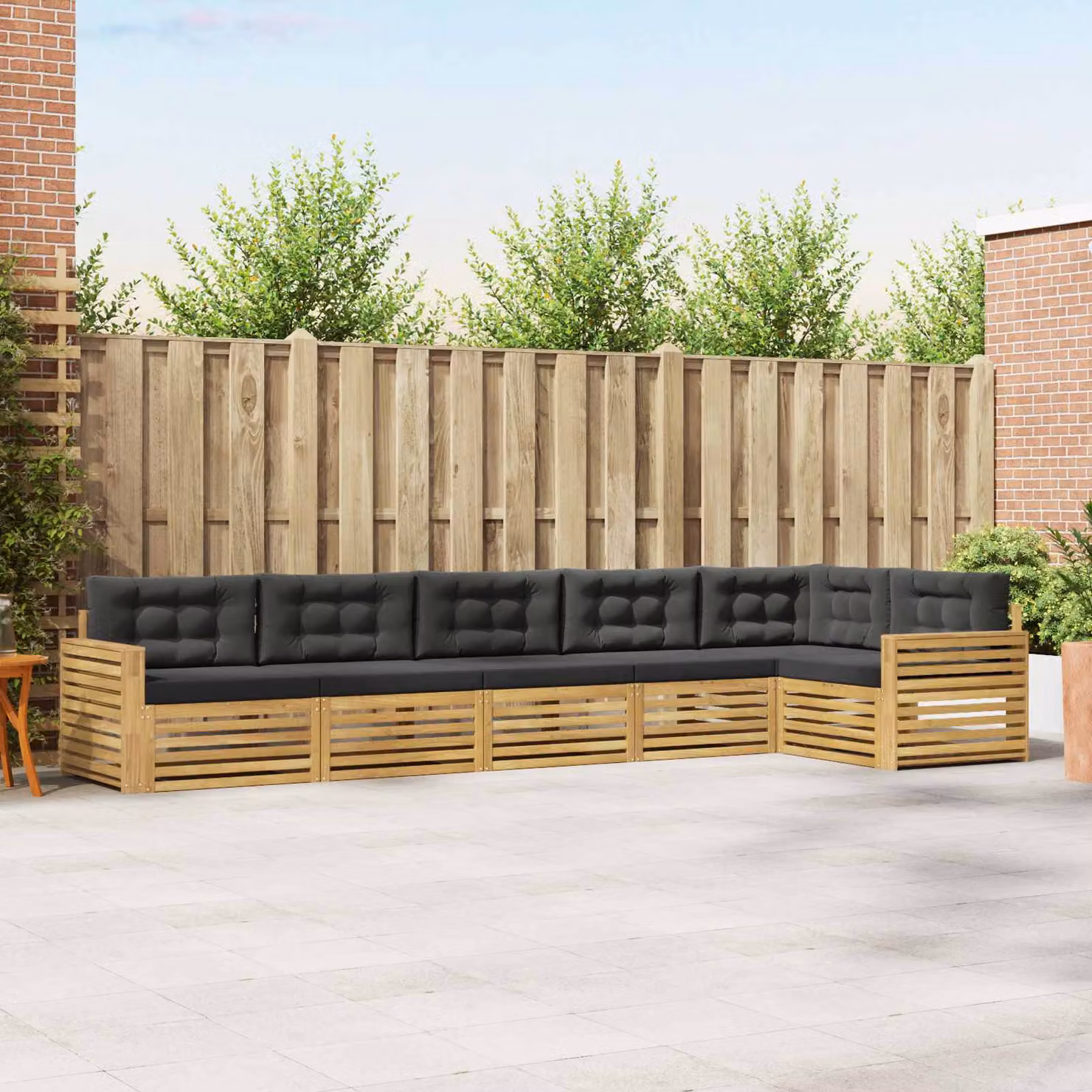 Set di divani da esterno vidaXL 6 pz in legno di acacia con cuscini bianchi e antracite
