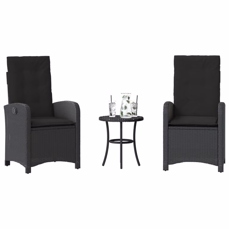 Set da Bistrò vidaXL in Polyrattan Nero con Cuscini per Giardino e Balcone