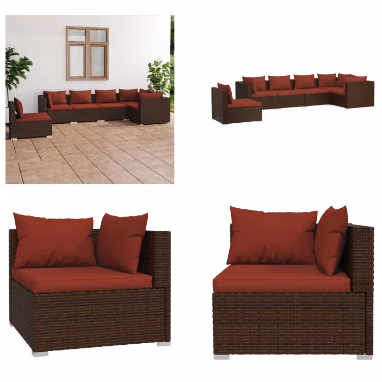 vidaXL set salotto da giardino 6 pezzi con cuscini in rattan marrone - set salotto da giardino - set salotto da giardino - set salotto da patio - set divano da giardino