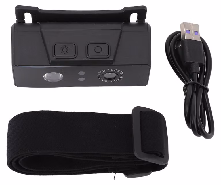 Videocamera da indossare sulla testa, registrazione video portatile in HD 1080p, faro a LED per attività all'aperto