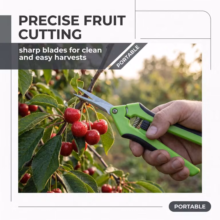 Piccola forbice da giardino con lame di precisione in acciaio inossidabile e meccanismo a molla, ideale per raccogliere erbe aromatiche