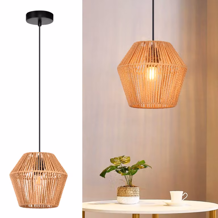 ZMH lampada a sospensione vintage in rattan lampada a sospensione boho per sala da pranzo lampada 150cm E27 lampada a sospensione rustica da tavolo appesa 40W