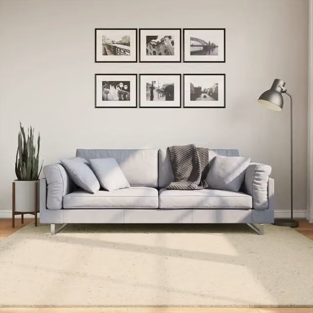 Tappeto Quadrato Moderno vidaXL in Poliestere Beige Lavabile e Antiscivolo 200 x 200 cm