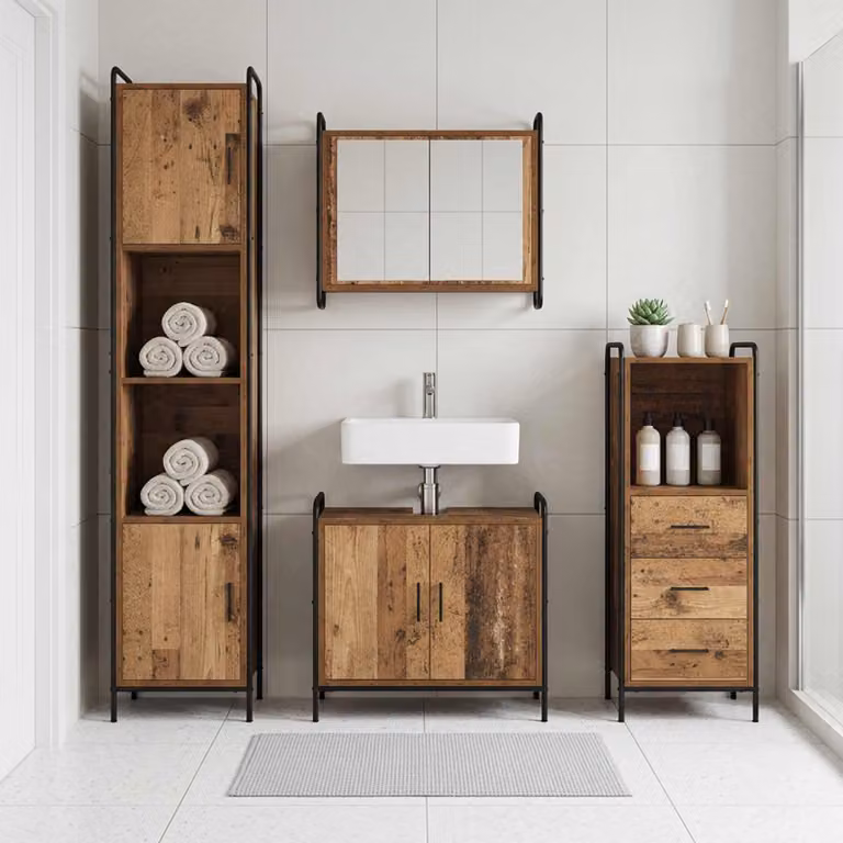 vidaXL Set di Armadi da Bagno 4 pz Legno antico 40 x 36 x 181 cm