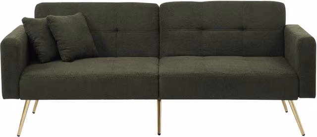 Divano letto ZR Home in sherpa verde con schienale regolabile e gambe dorate L/P/H: 175 x 64 x 72 cm – 1