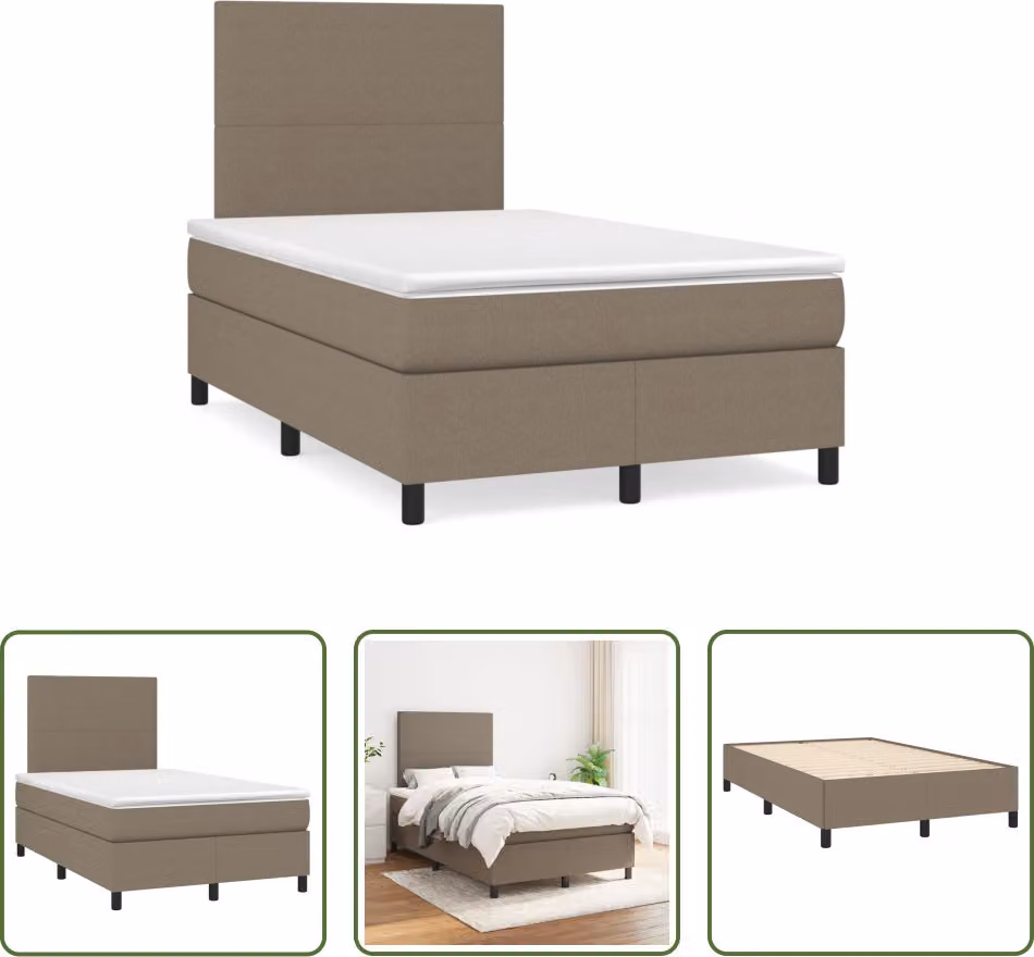 The Living Store Letto a molle con materasso Taupe 120x190 cm in tessuto
