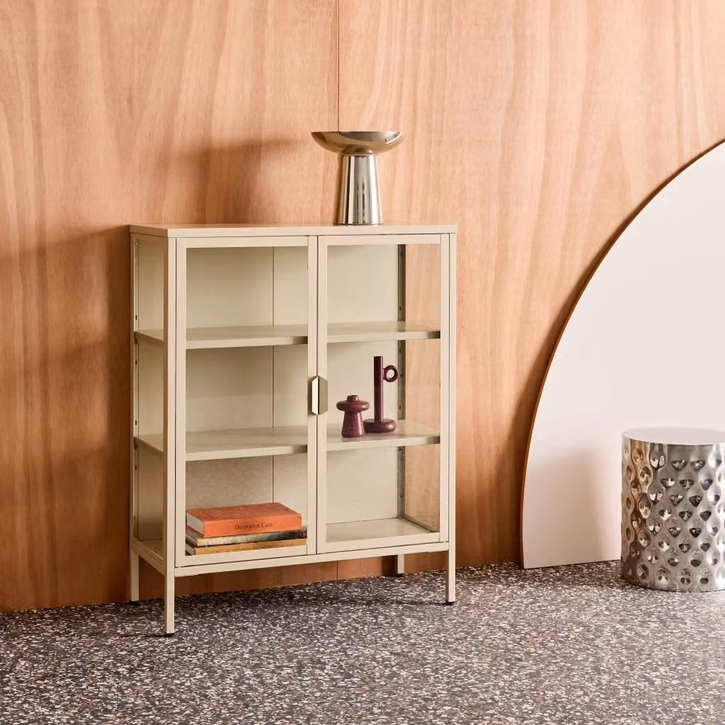 Vetrina Sweeek in acciaio e vetro con 2 ante, stile industrial, beige, L: 80 cm – 2