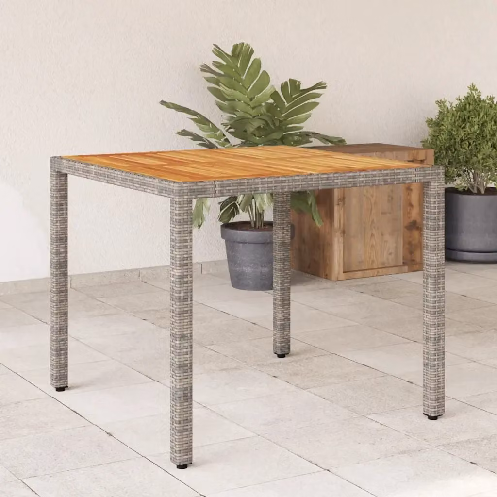 Tavolo da giardino quadrato in legno di acacia e polyrattan grigio L 90 cm x P 90 cm x H 75 cm – 2