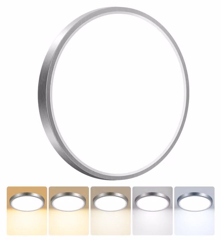 Lampada da soffitto a LED, rotonda, diametro 30 cm, 5 colori, grado di protezione IP54, 18W, finitura nickel