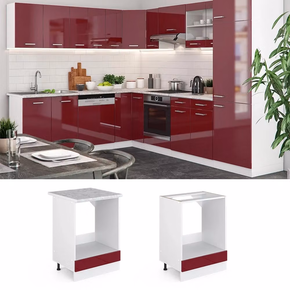 Mobile per forno da incasso Vicco R-Line Rosso lucido e Bianco, L: 60 cm, H: 81,6 cm – 2